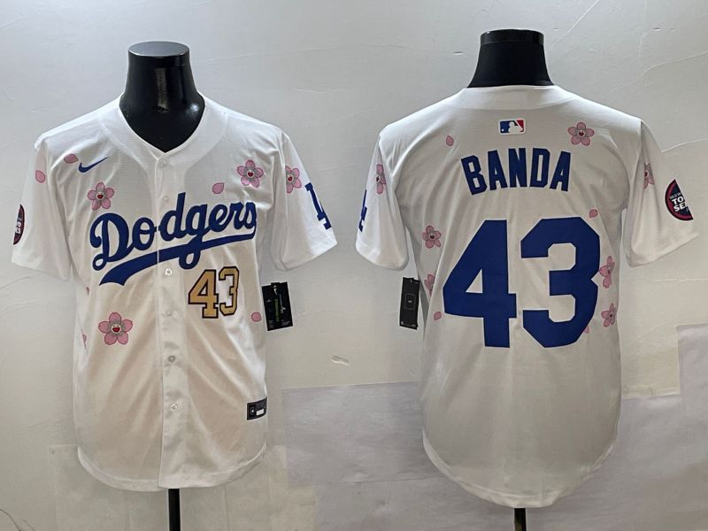 Men Los Angeles Dodgers #43 Banda White Sakura Edition 2025 Nike MLB Jersey style 4